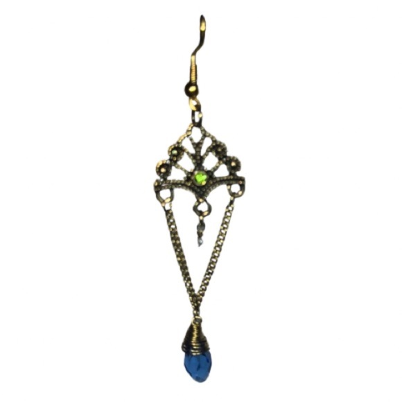 Handmade Vintage-Inspired Earrings – Blue Crystal Drop & Bronze Filigree - Picture 2 of 3